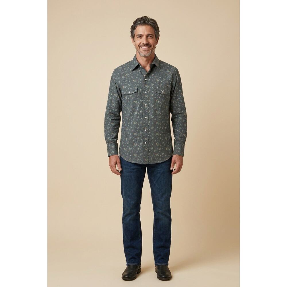 Western Aloha Floral Pearl Snap Long Sleeve Shirt Men’s Medium Western Hawaiian